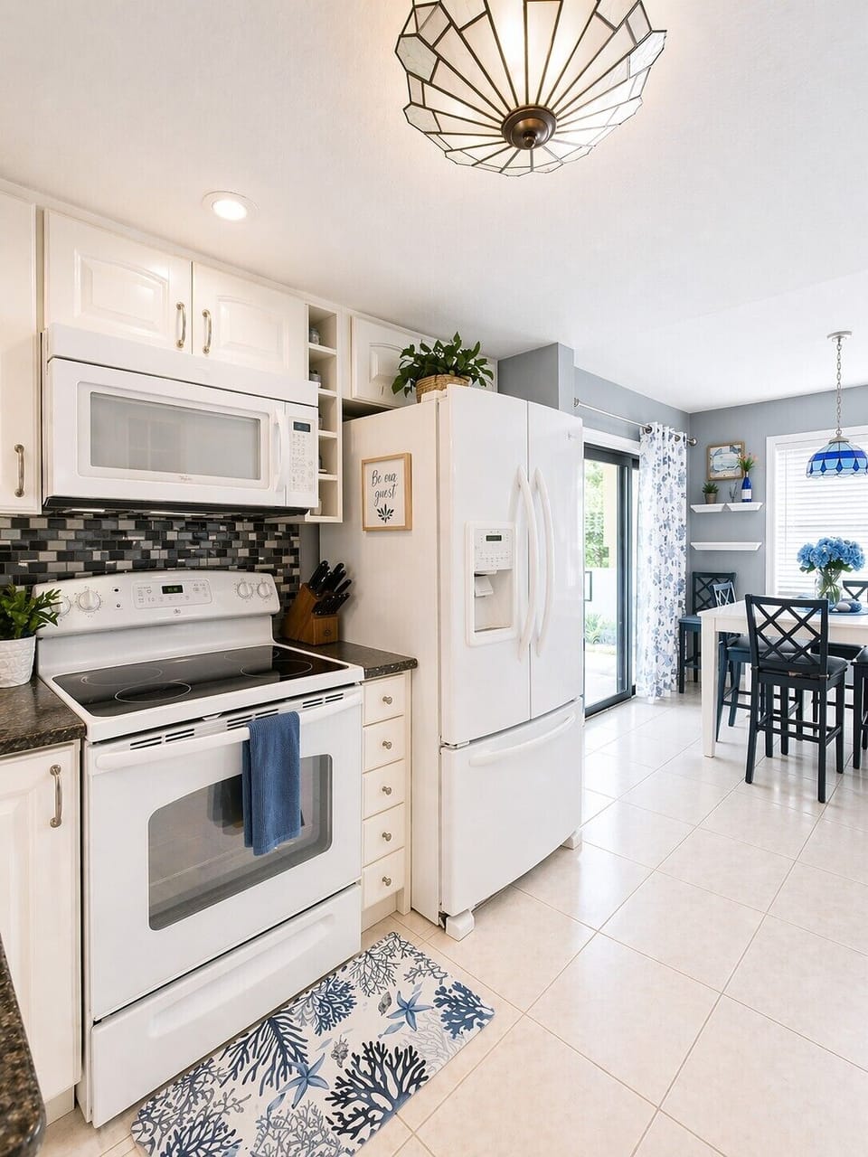 light and airy new kitchen with fully-stocked kitchen