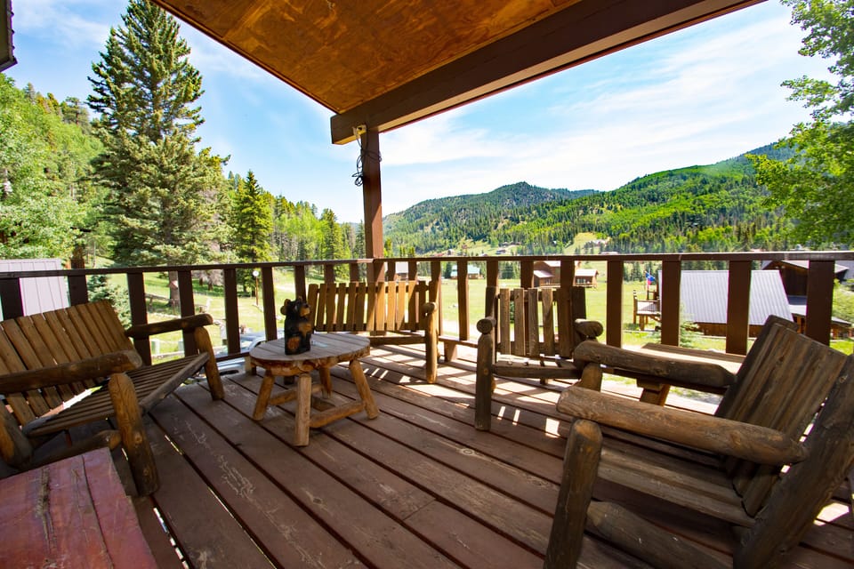 Front porch is perfect for relaxing with friends.