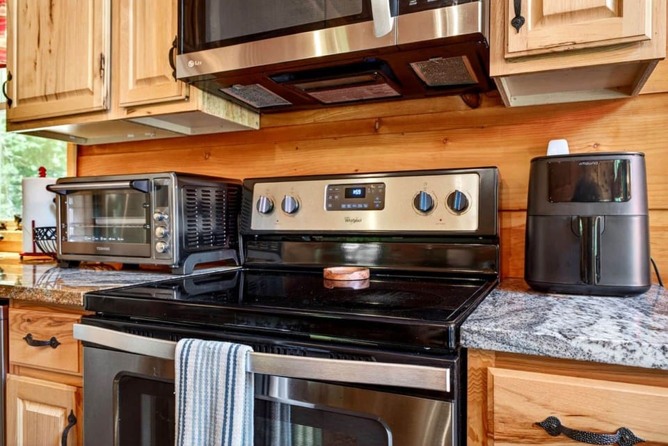 Modern appliances make cooking at the cabin simple and convenient.