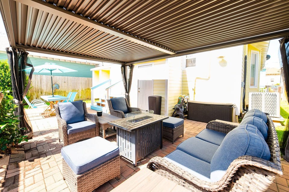 Pergola in the backyard for relaxing after a long day on the Island!