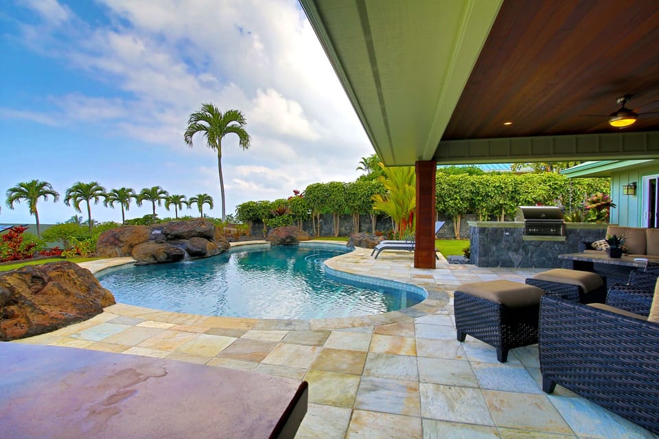 Salt water pool with waterfall 