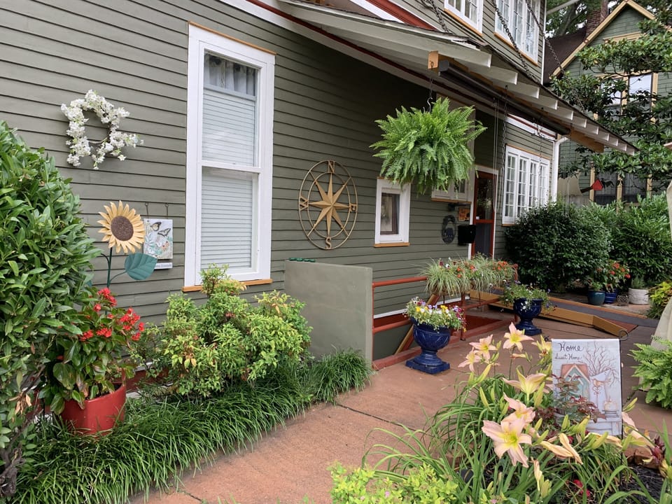 Back of the Bear House, entrance to main level office.