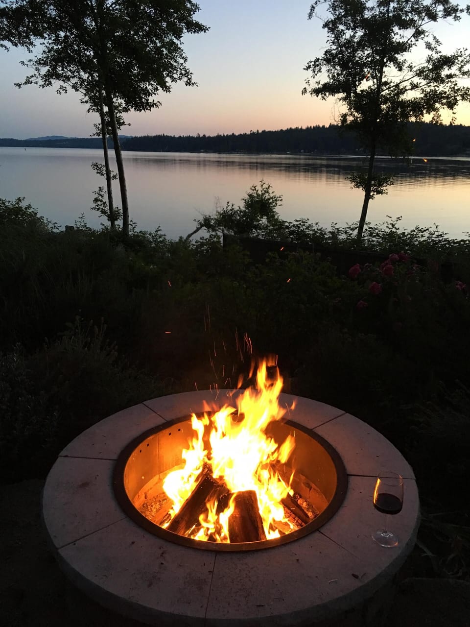Fire pit with another view of the water and Olympic Mountains!