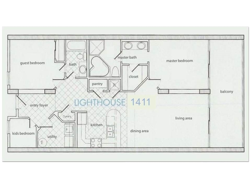 Unit 1411's spacious floor plan. Walls and floors between units are soundproof.