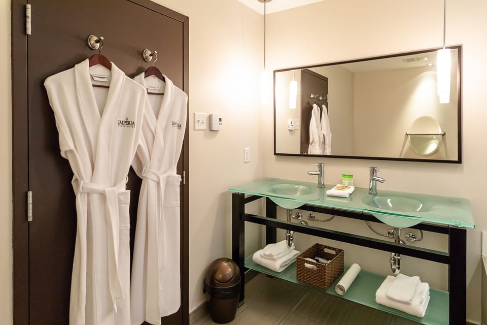Suite, 1 King Bed with Sofa bed | Bathroom | Combined shower/tub, free toiletries, hair dryer, towels