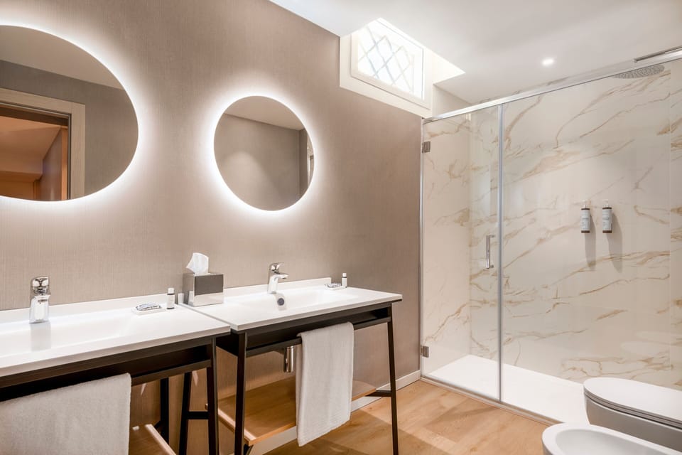 Free toiletries, hair dryer, bidet, towels