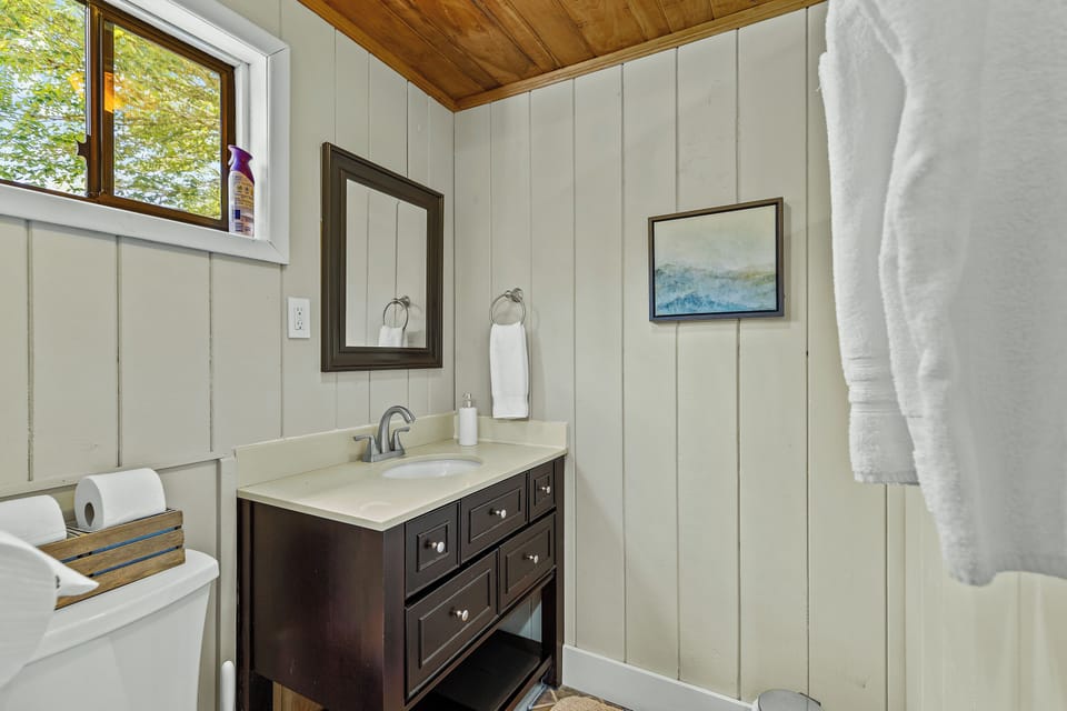 Separate vanity in main floor bathroom