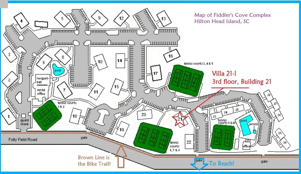 This map shows convenience to everything -- bike path, beach path, tennis & pool