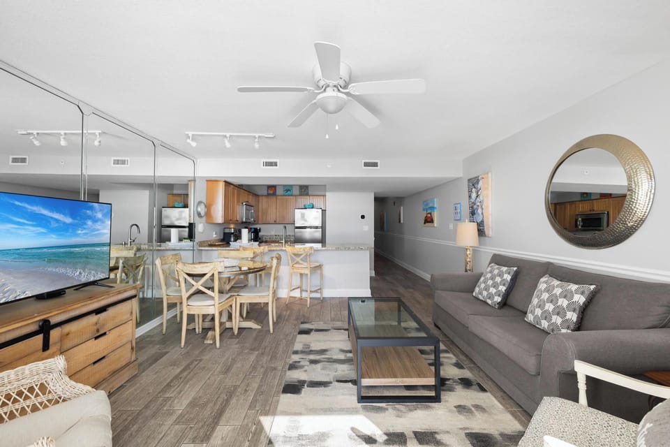 Living room with big screen Smart TV
