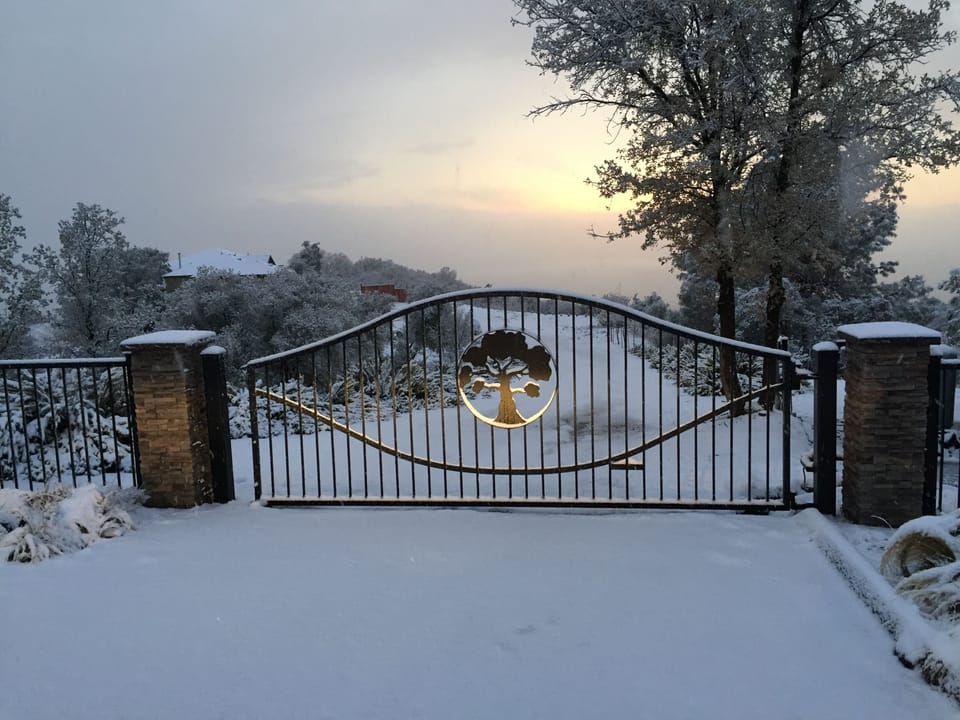 A nice bit of snow for Christmas morning!
Expansive parking area behind gate.