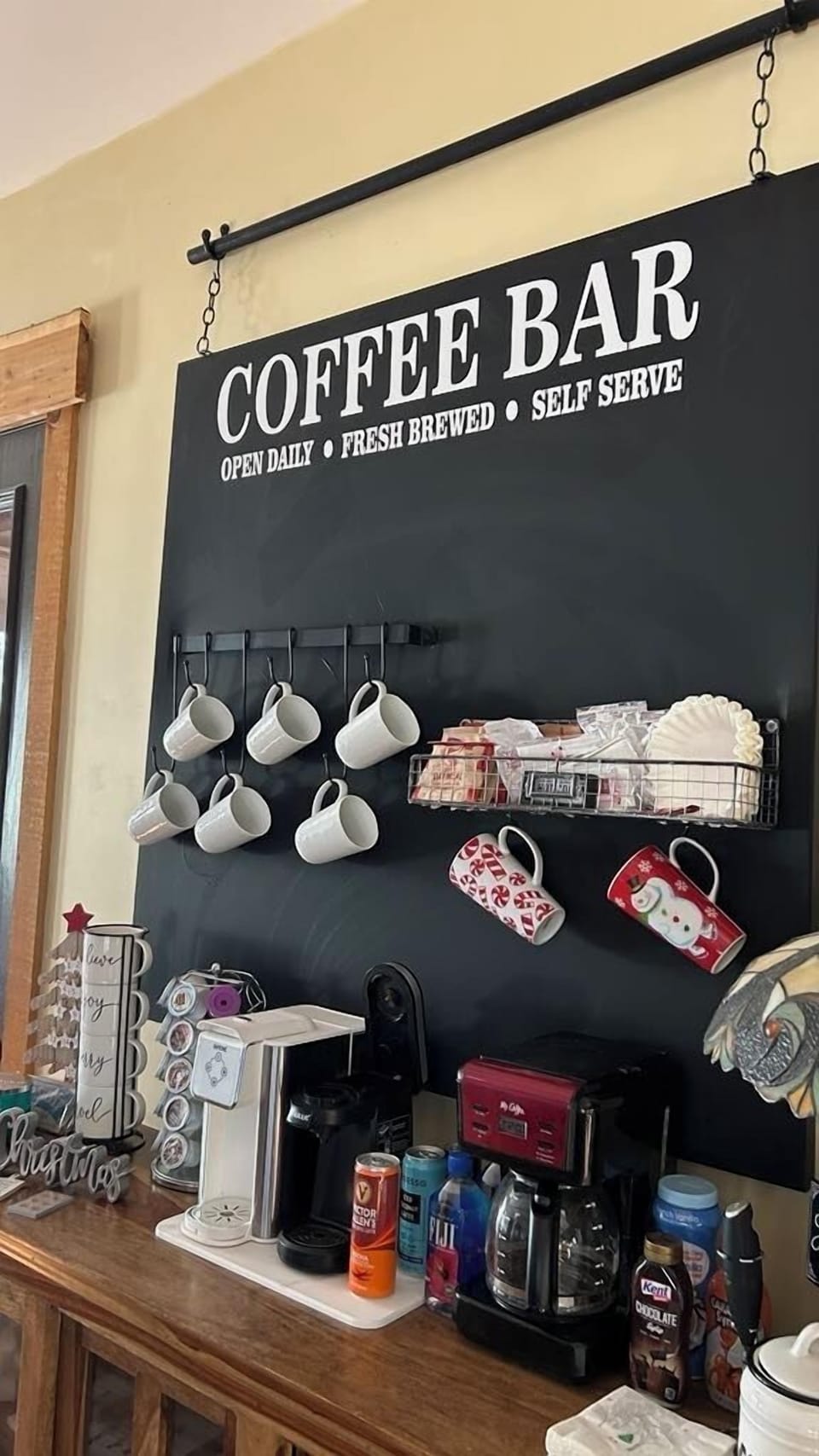 Enjoy complementary coffee and all the goodies that come with it.