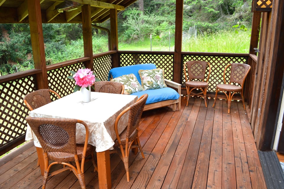 Covered deck outside of the living room