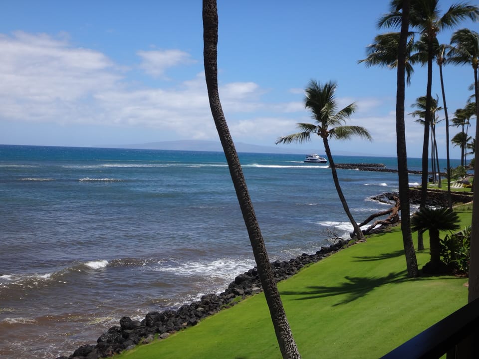 View of the entrance to Ma'alaea Harbor with  Kahoolawe island in the distance