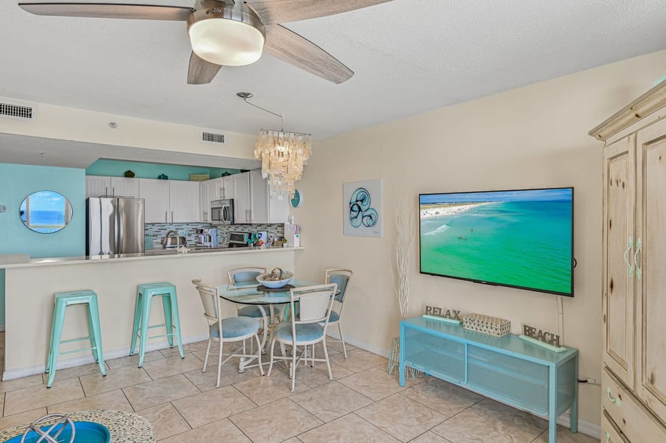 Large-screen smart TV with cable channels and Amazon Prime Video service