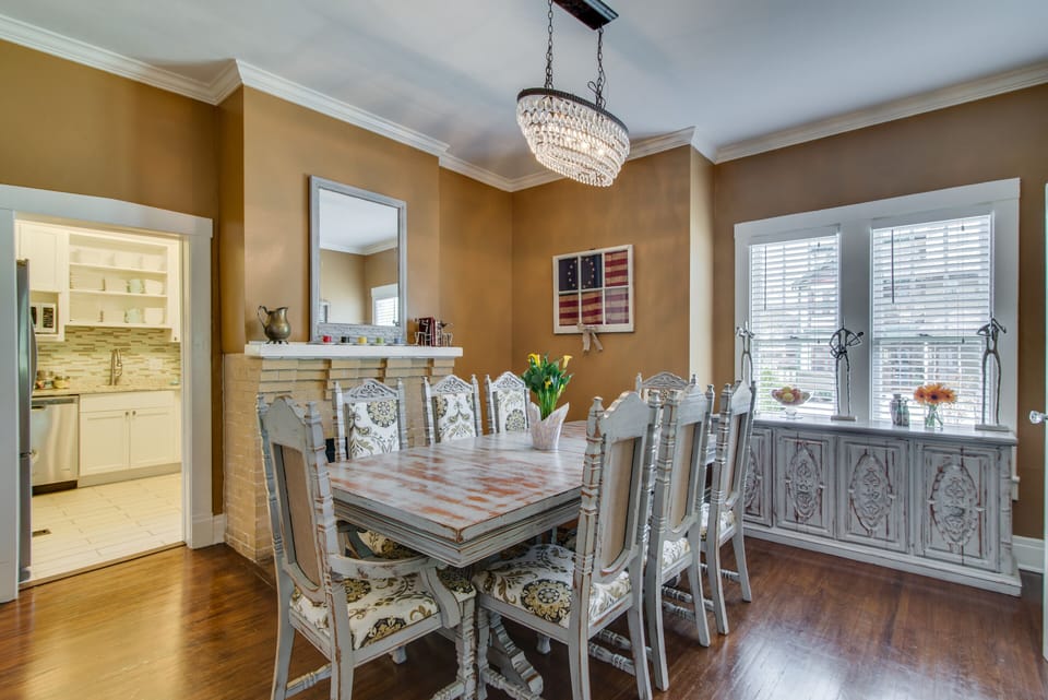 Dining table with room for 8-12 with extra chairs!