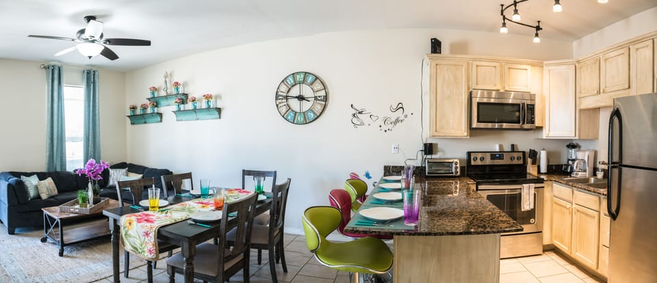 Enjoy a good meal or a fun group chat in the open living space