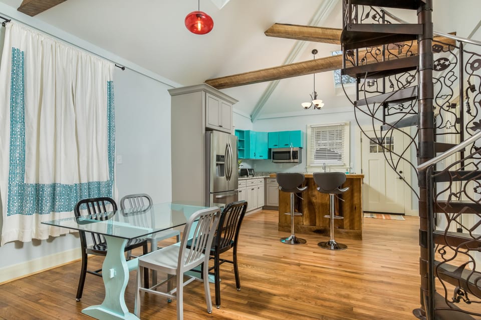 Our Kitchen Boasts of Restored Metal Cabinets in the Color of a 1972 Chevy Nova!