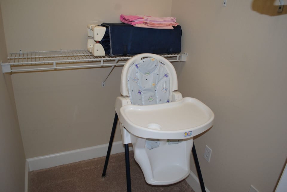 High chair and pack 'n play style crib for guests with little ones.