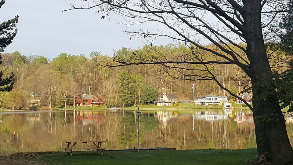 view of lake from deck