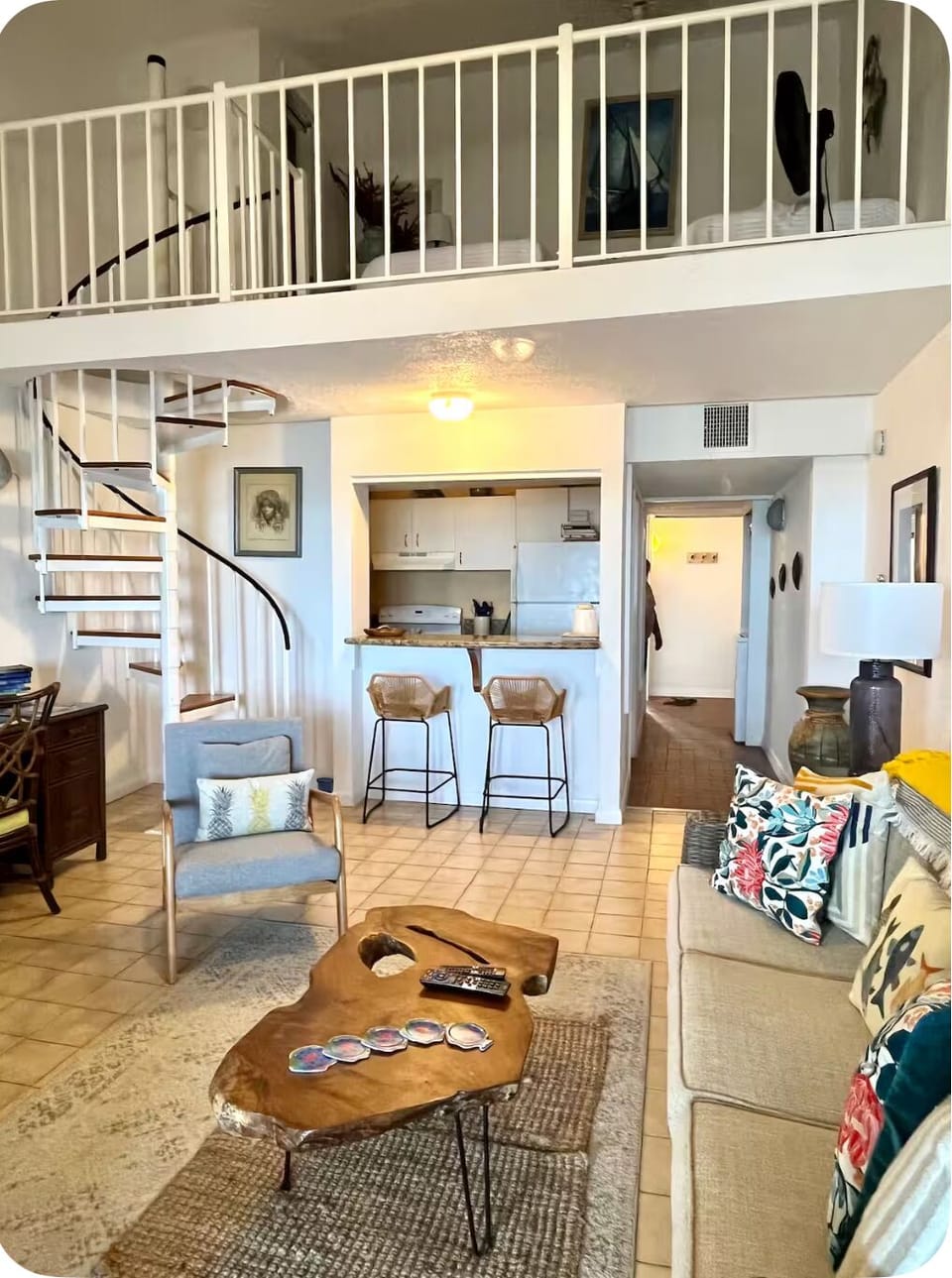 Spiral staircase to the sleeping loft