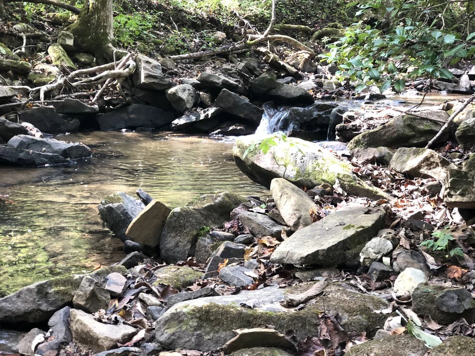 Clear, shallow private mountain brook runs through property . Trails, wading .