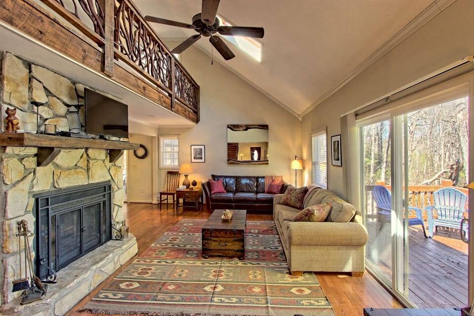 Comfortable fireplace and plenty of seating.