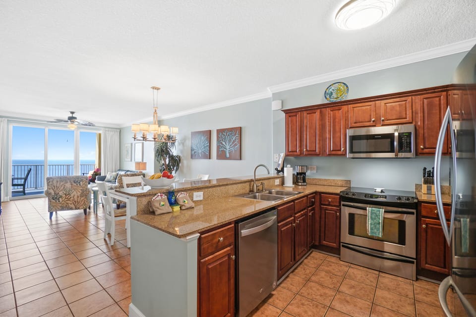 Open concept kitchen with air fryer and all you need for family meals!