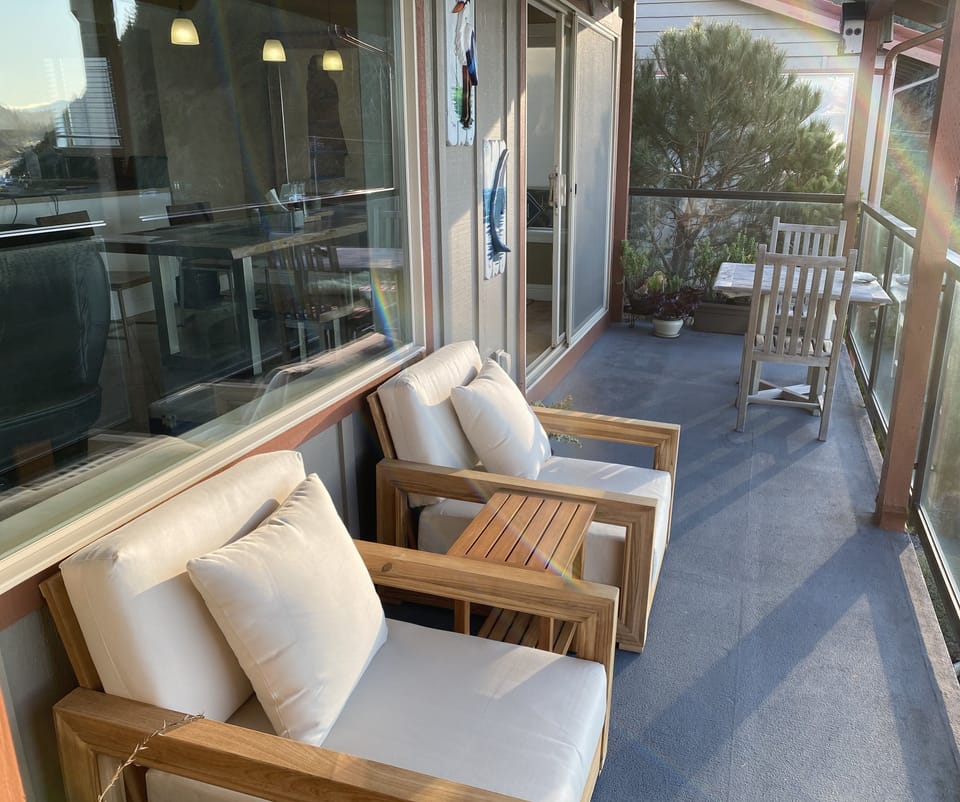 New teak patio chairs for relaxing...