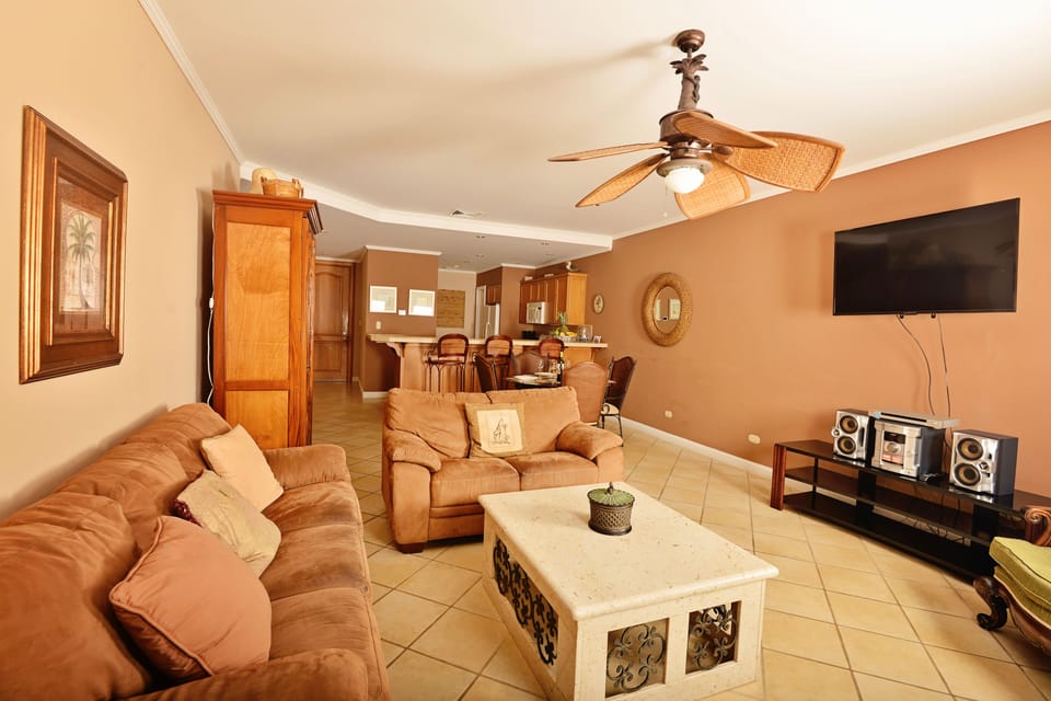 Living room area with 65" Smart TV