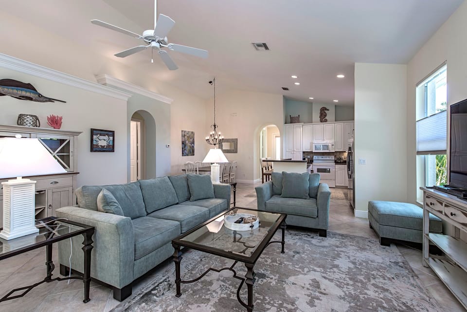  Dining upper left with  kitchen area and great room seating area