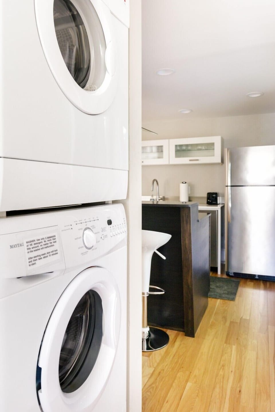 small capacity washer and dryer. laundry detergent provided.