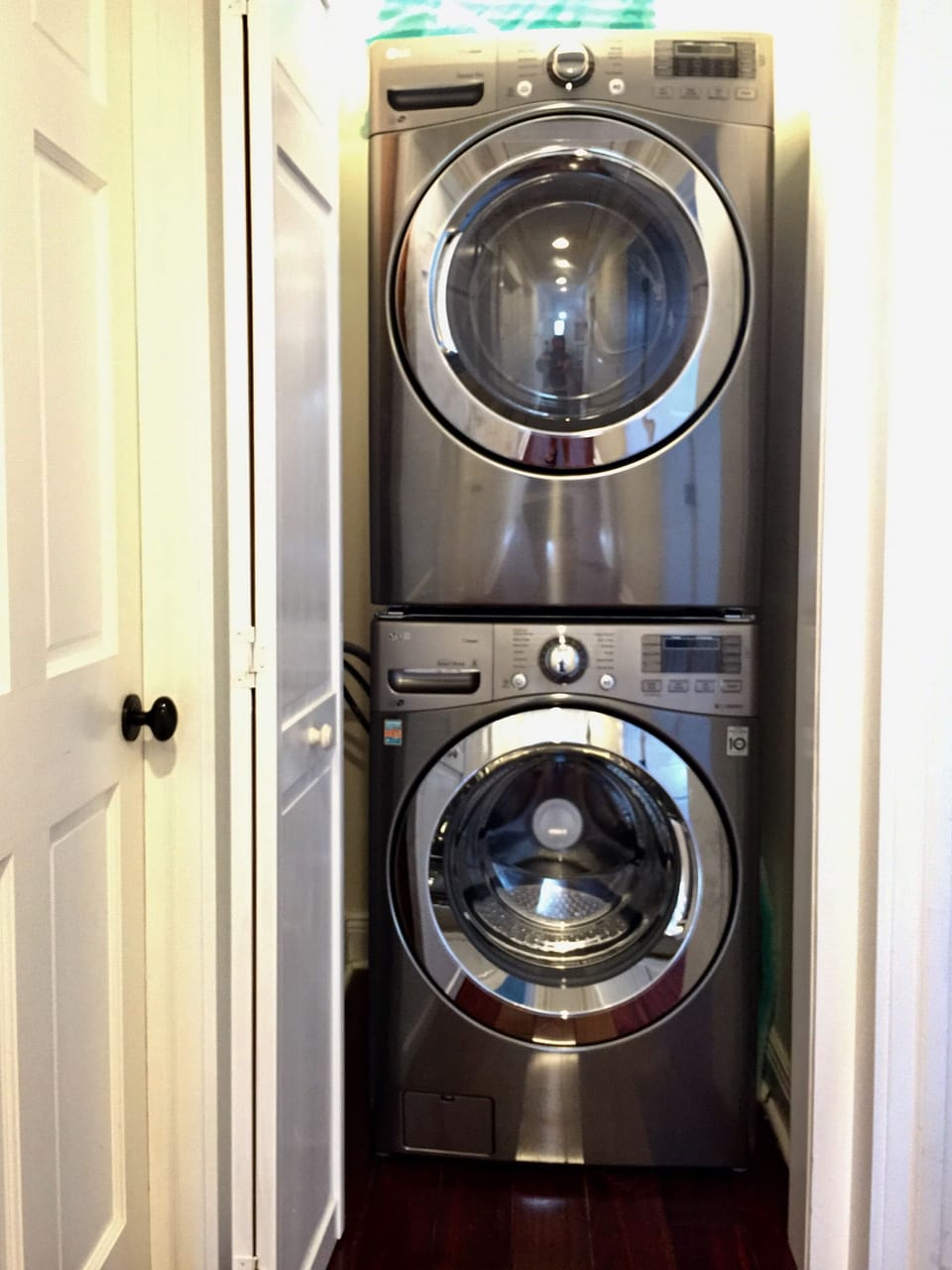Washer and dryer provided, along with a little detergent to get you started. 