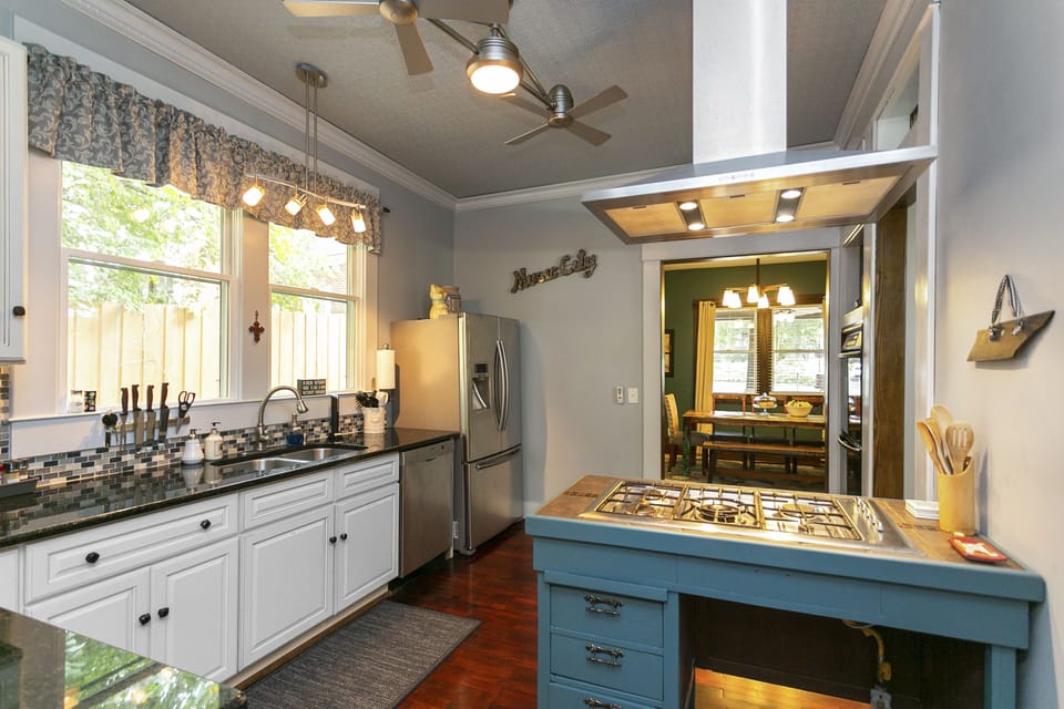 The kitchen is fully stocked with everything you need for cooking large meals