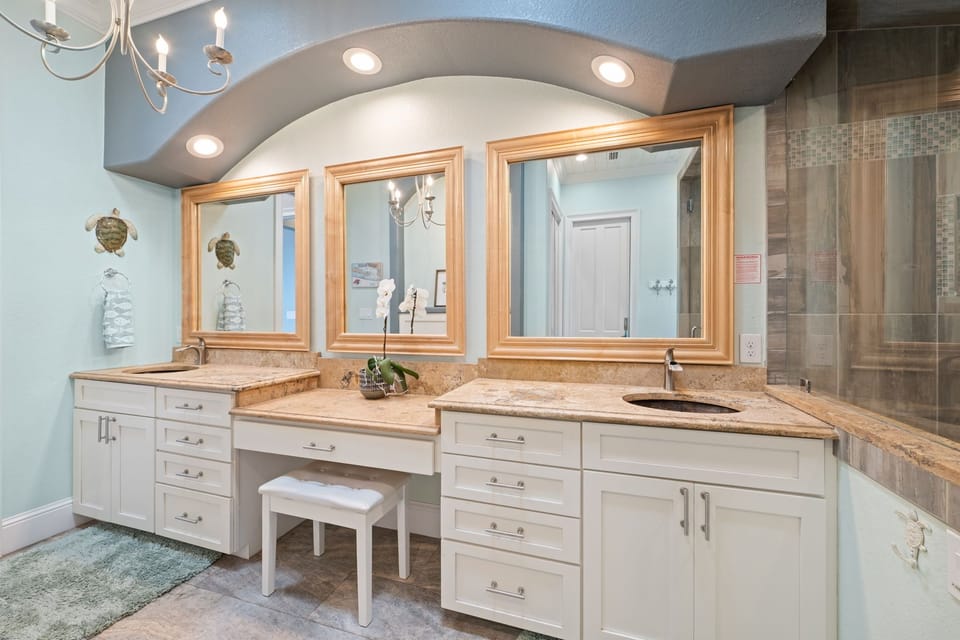 Primary Spa Bath 1-Two sinks, Steam Shower, private washer and dryer. 