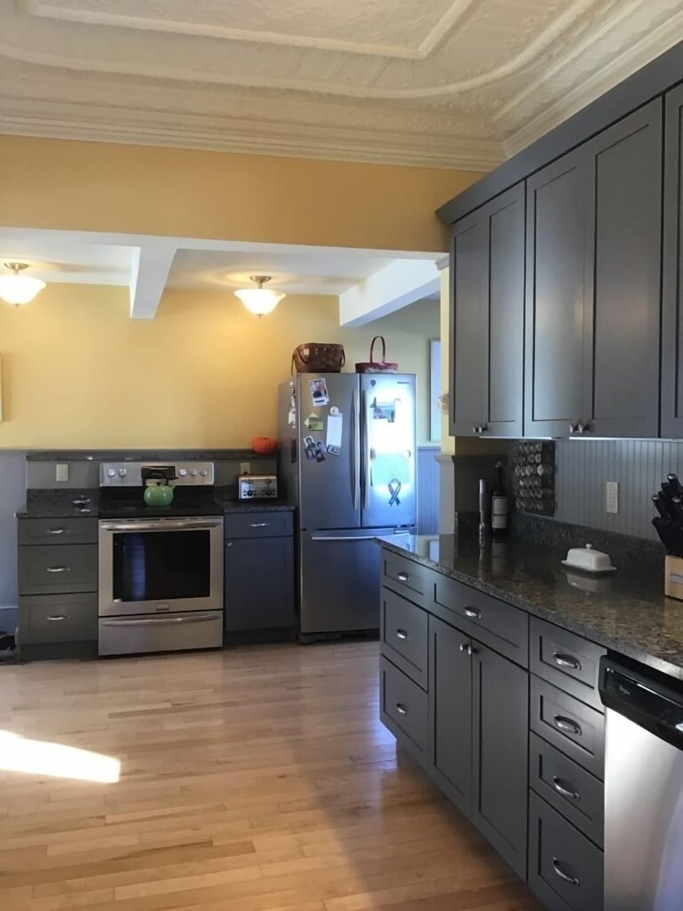 Lovely, updated kitchen with original tin ceiling.