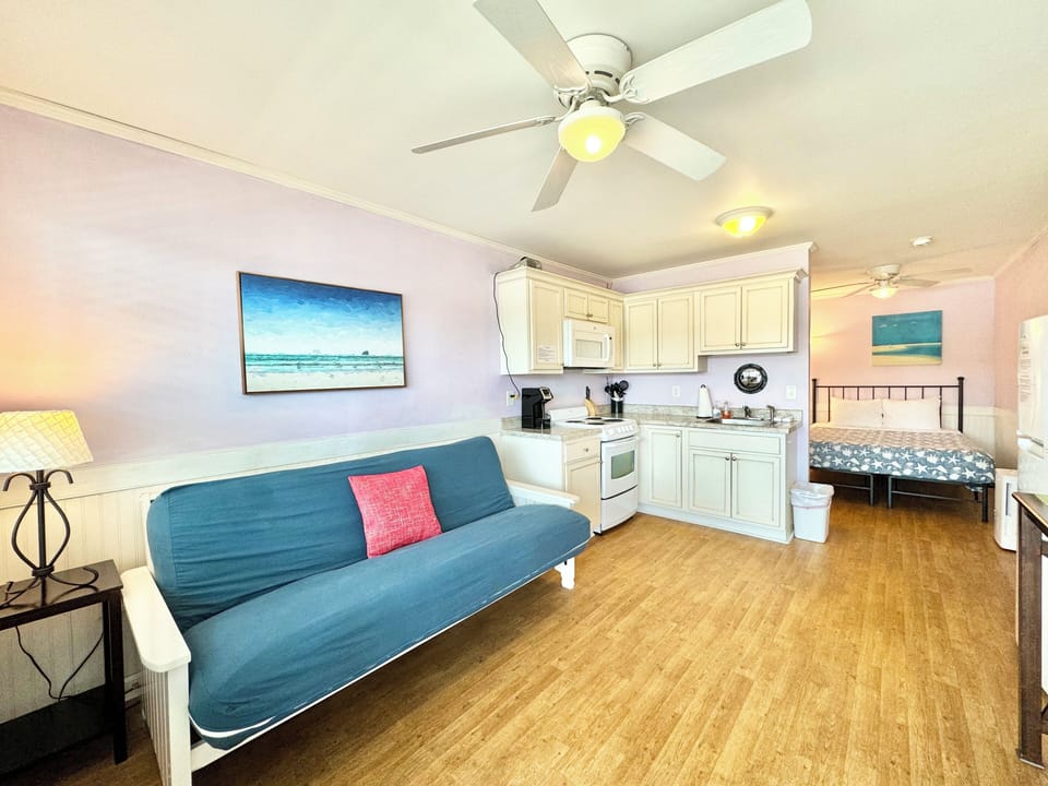 300 sqft studio unit with kitchen.
