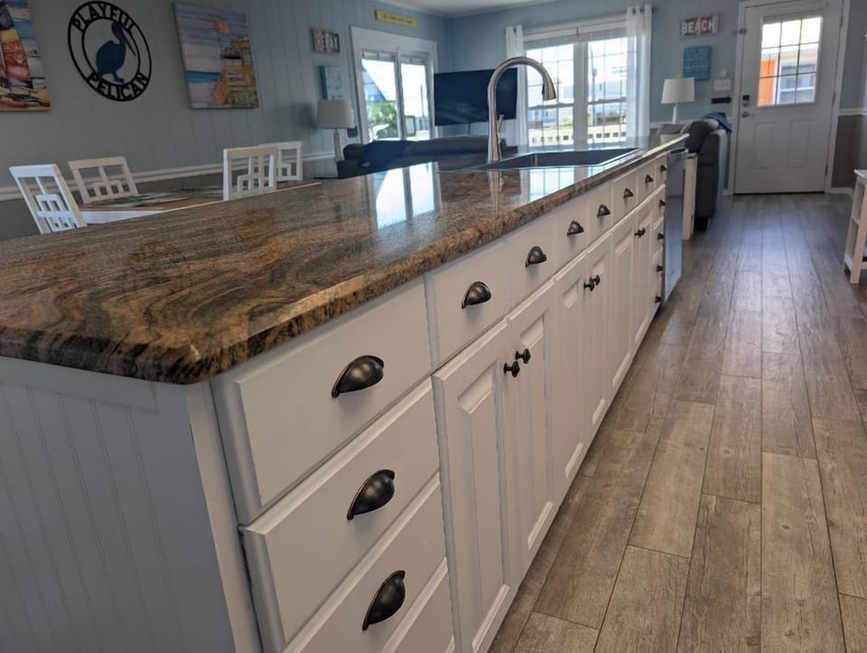 Enormous island provides a great space to prepare meals