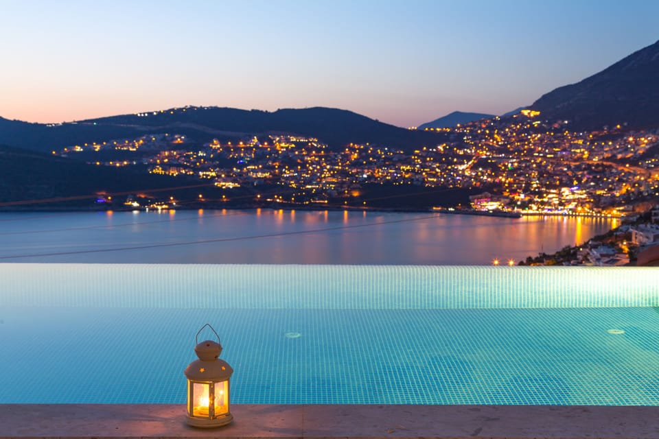 Infinity pool view after sunset.