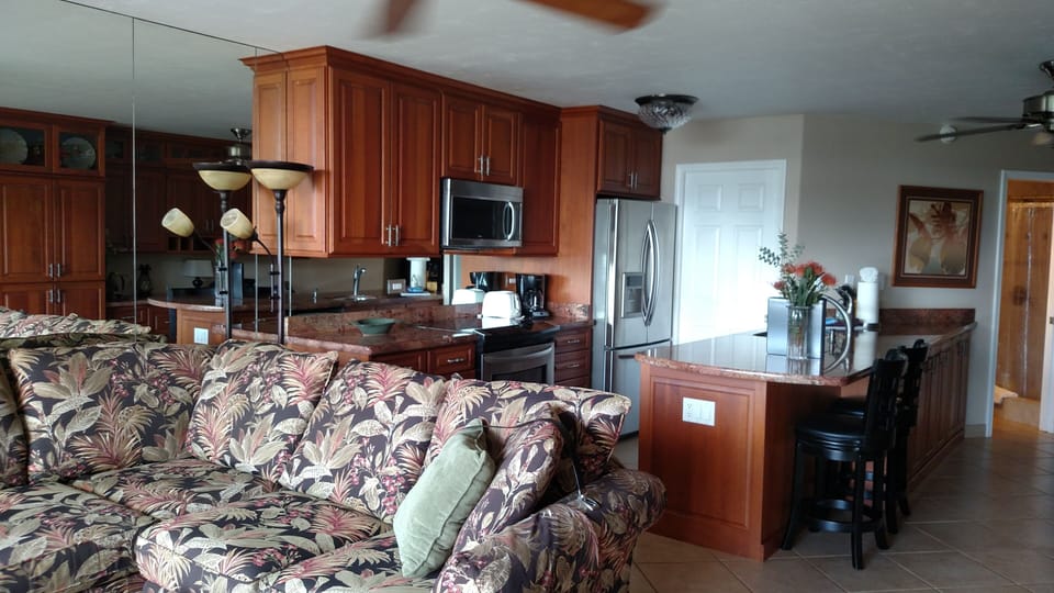 Breakfast bar and living room seating ~