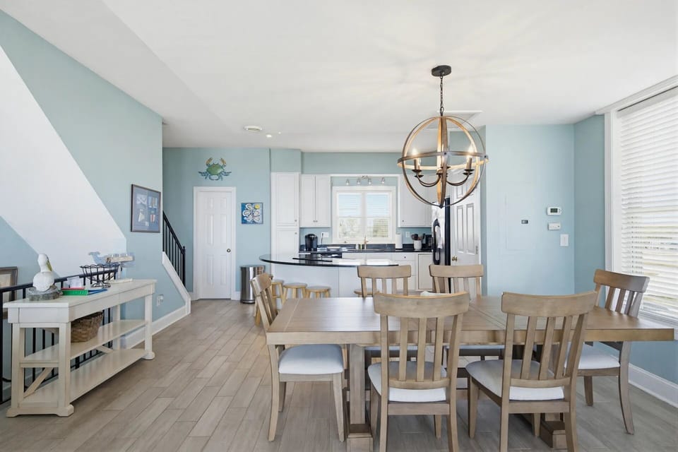 Open concept including dining room with table for 6+