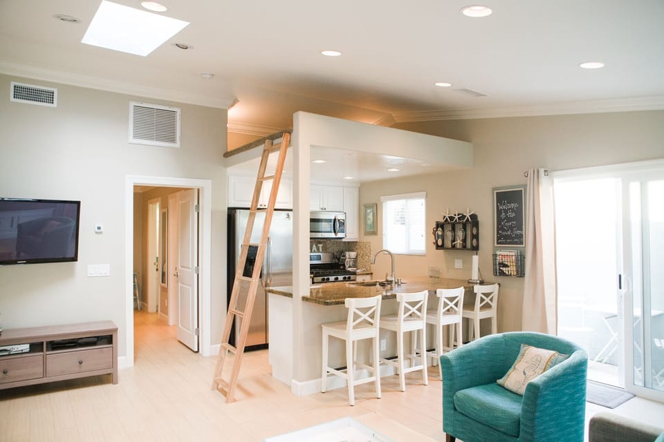 Exciting loft for the kids to sleep and hang out w/ outlets for electronics
