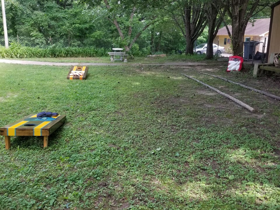 backyard bowling and corn hole