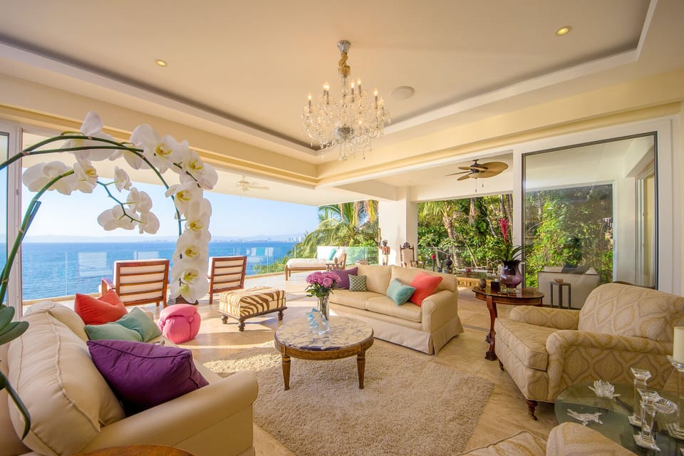 Formal Living Room with sweeping Ocean views and Jungle Privacy. 
