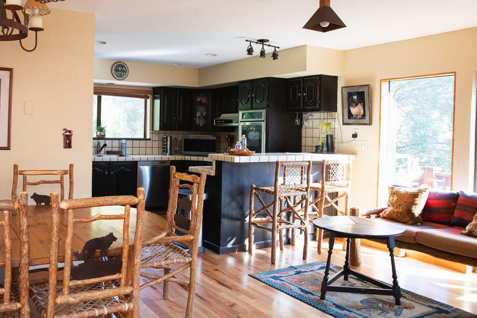 Kitchen seating area and counter.