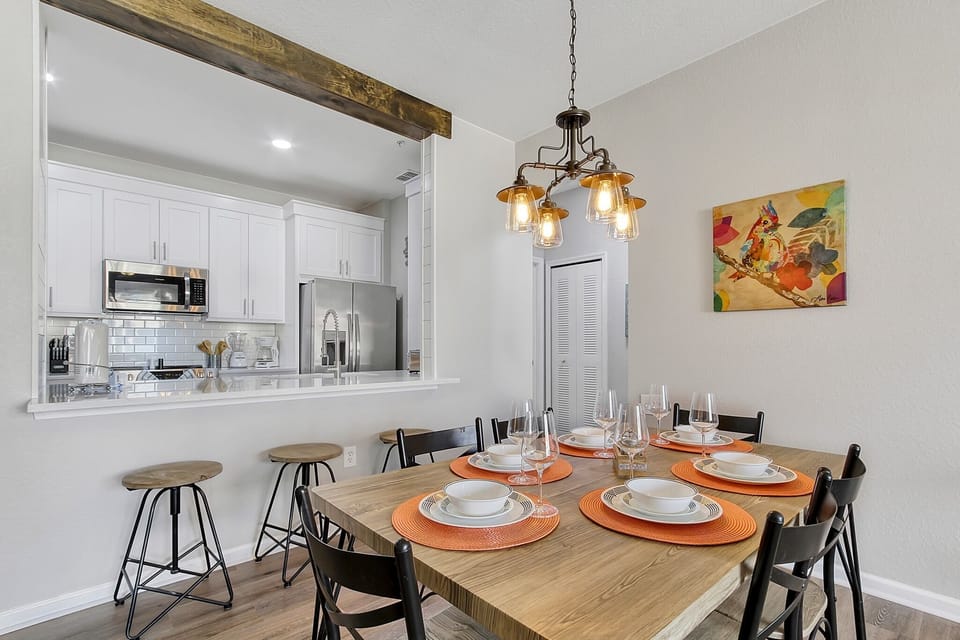 Dining table and open kitchen