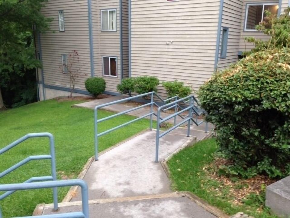 Unit is on 1st floor with only a few steps leading to it.