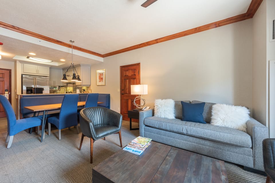 Living room and open kitchen and dinning table