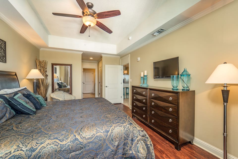 Large master bedroom overlooking the marina.