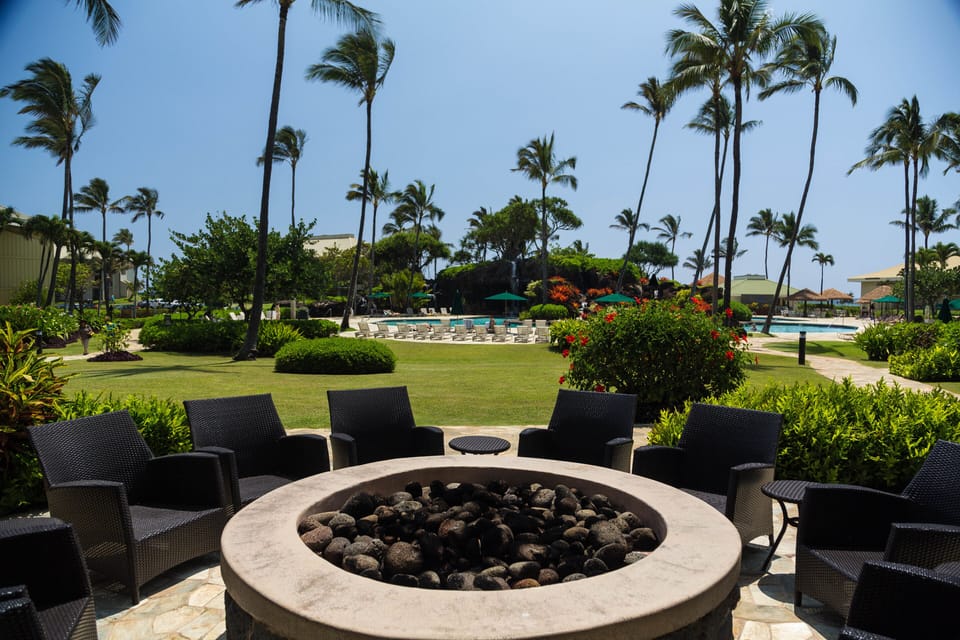 fire pit by the pool at the resort