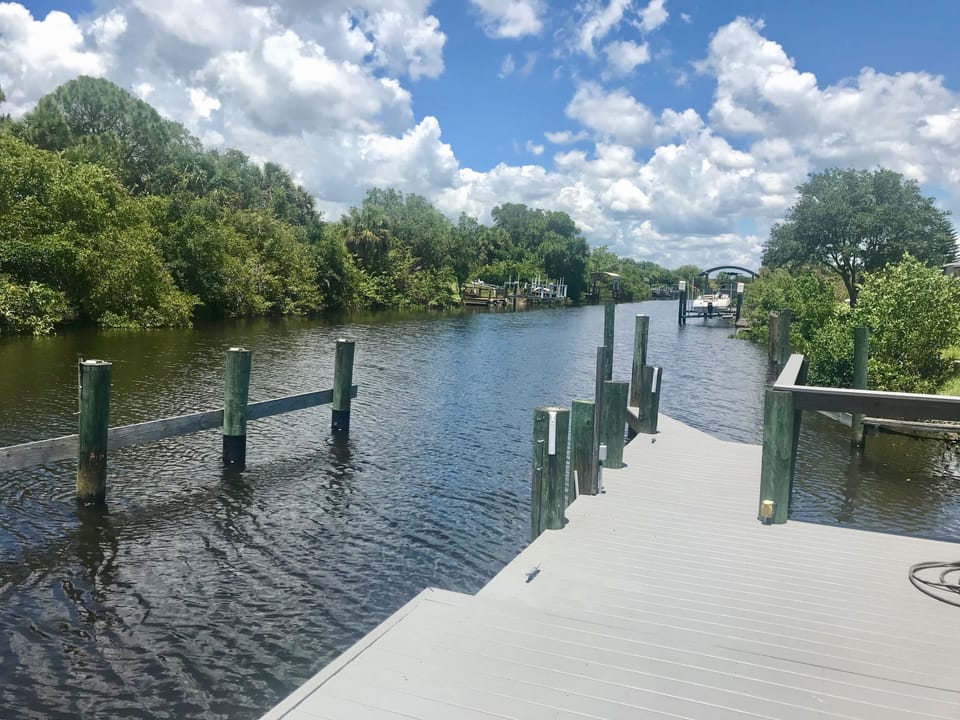 Looking down the saltwater ocean access canal from the dock. 
